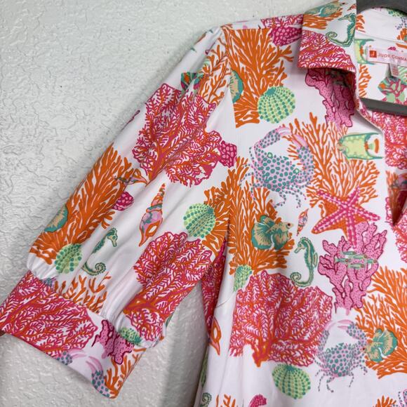 Jude Connally Top Women Small Sea Life Blouse Tropical Fish Coral Seahorse Shirt - Picture 6 of 9